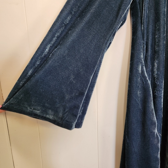 Suzanne Betro Blue Velvet Draped Duater Cardigan Long Boho Bohemian Formal - Picture 6 of 10